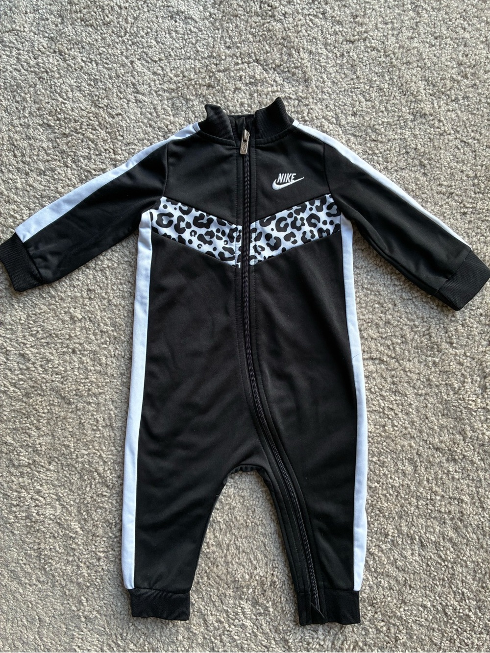Nike Black and White Leopard-Accent Kids One-Piece